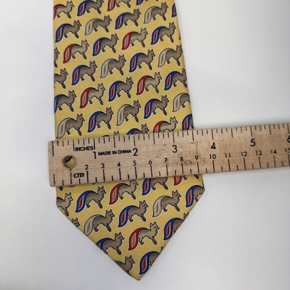 Bally Silk Tie Yellow Fox Print Vintage Made In Italy - Picture 6 of 7